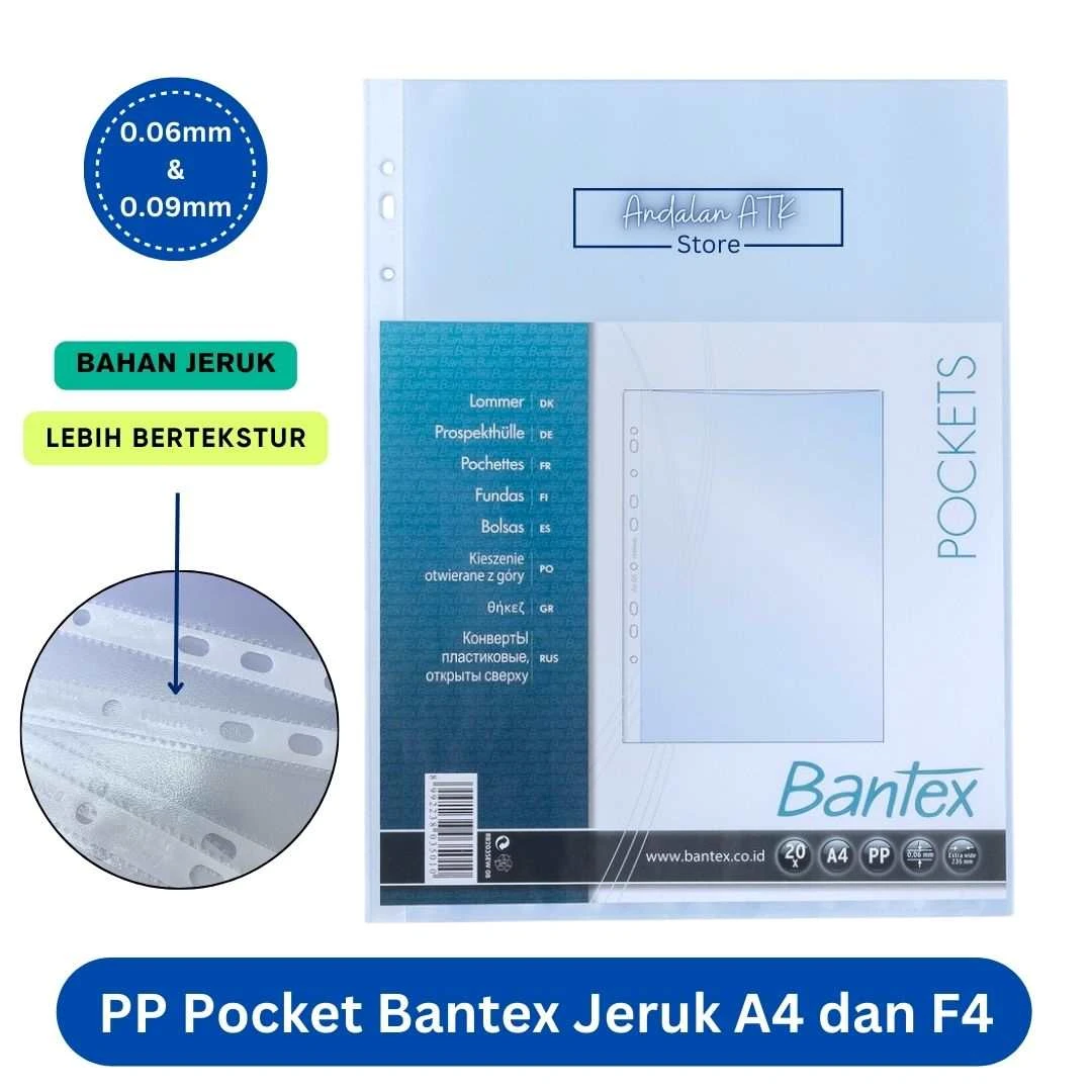 Plastik PP Pocket Bantex A4 dan F4 Clear dan Jeruk 06mm [1 PAK ISI 20 LEMBAR]